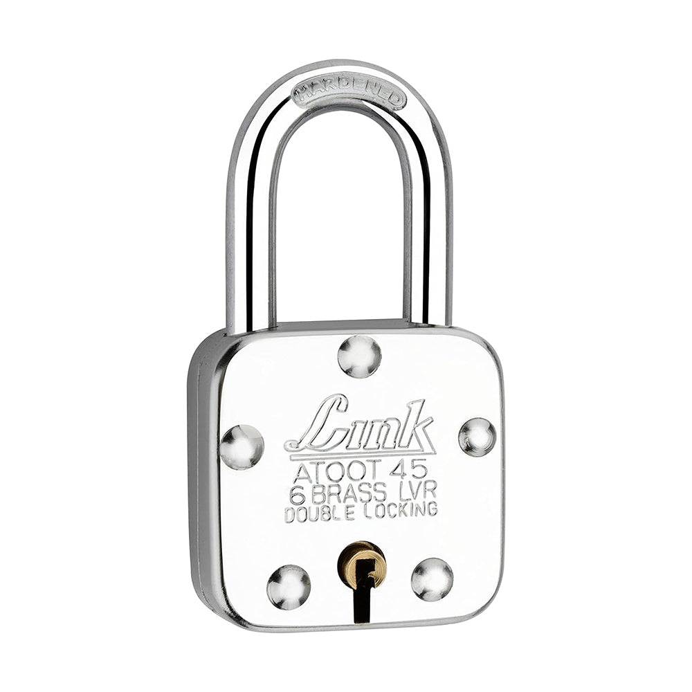 Link Atoot 45MM Lock | Steel Body | Hardened Shackle | 6 Brass Lever | 3 Silver Keys | 1 Padlock | Made in India