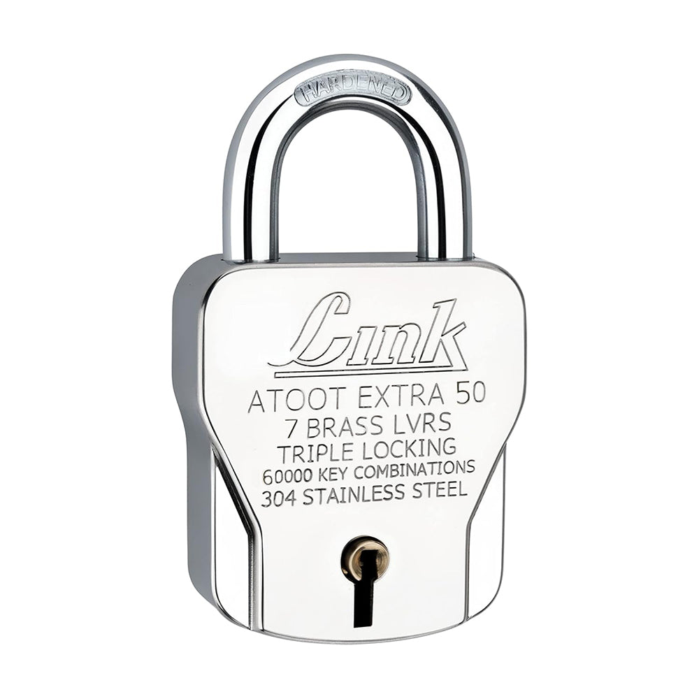 Link Atoot Extra 50MM Stainless Steel, Triple Locking Mechanism Padlock, Hardened Shackle,Each Padlock with 3 Silver Keys