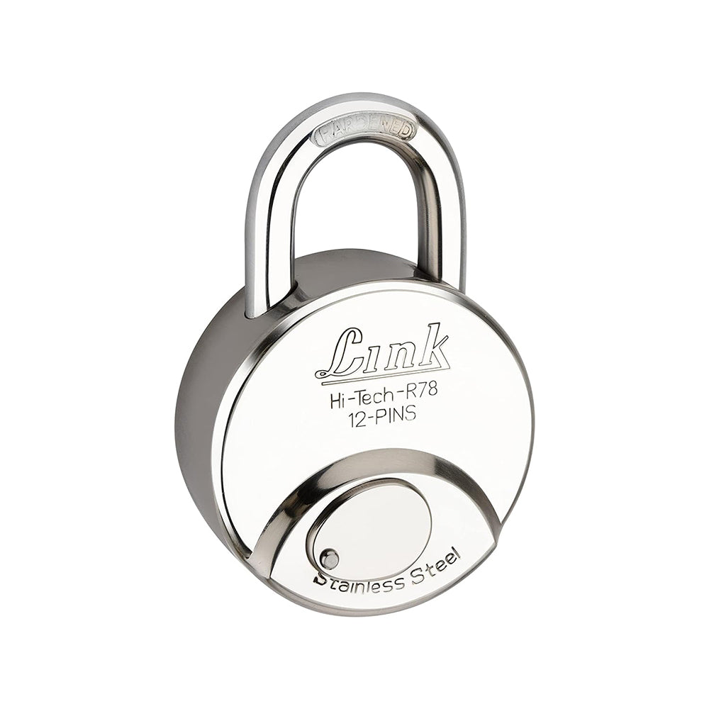 Link R-78MM Round Lock Stainless Steel Body | Hardened Shackle |1 Padlock |3 Silver Keys with Hi-Tech Nickle | Made in India|