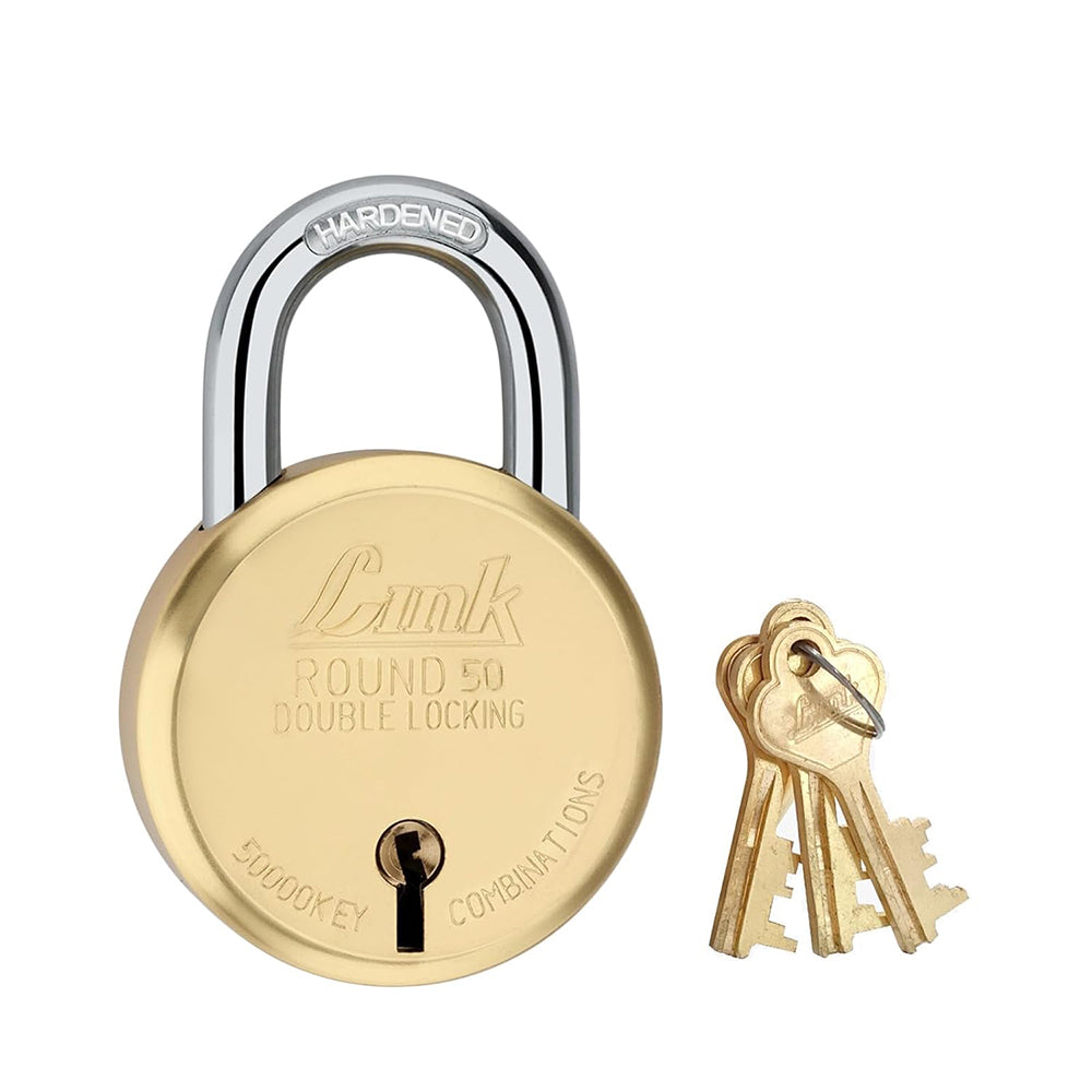 Link Round 50MM Brass Lock | Brass Body | Brass Lever | Double Locking | 1 Padlock with 3 Brass Keys | Made in India
