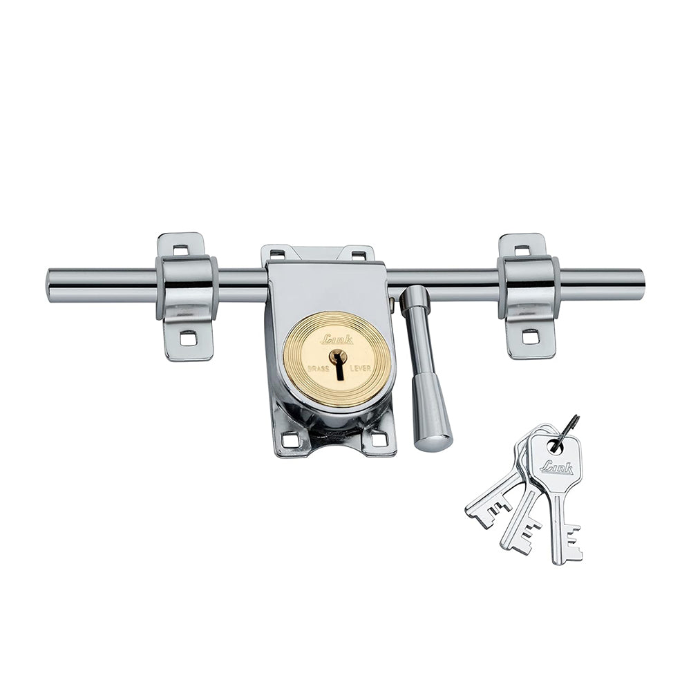 Link Rod Lock 11 inches with Brass Levers and Steel Body | 3 Keys | Silver | 5 Year Warranty