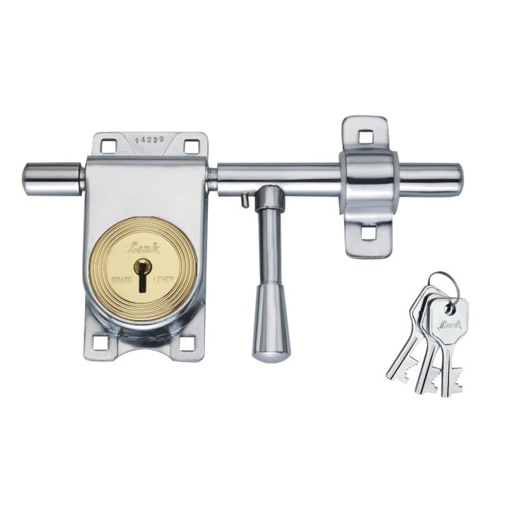 Link Rod Lock 8 inches with Brass Levers and Steel Body | 3 Keys | Silver | 5 Year Warranty