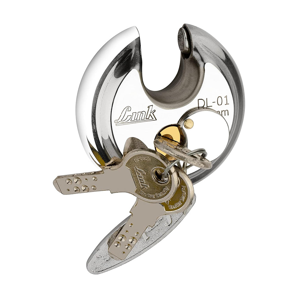 Link Disc Lock 90MM Padlock | Stainless Steel Body | Hardened Shackle | 3 Hi-Tech Nickle Silver Keys | 1 Padlock | Made in India | 10 Years Waranty