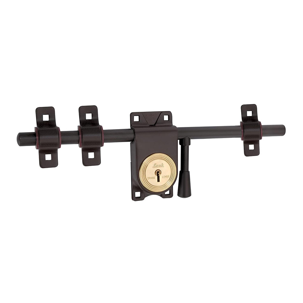 Link Rod Lock 14 inches with Brass Levers and Steel Body | 3 Keys | Brown | 5 Year Warranty