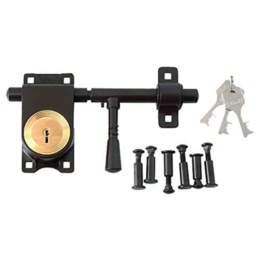 Link Rod Lock 8 inches with Brass Levers and Steel Body | 3 Keys | Brown | 5 Year Warranty