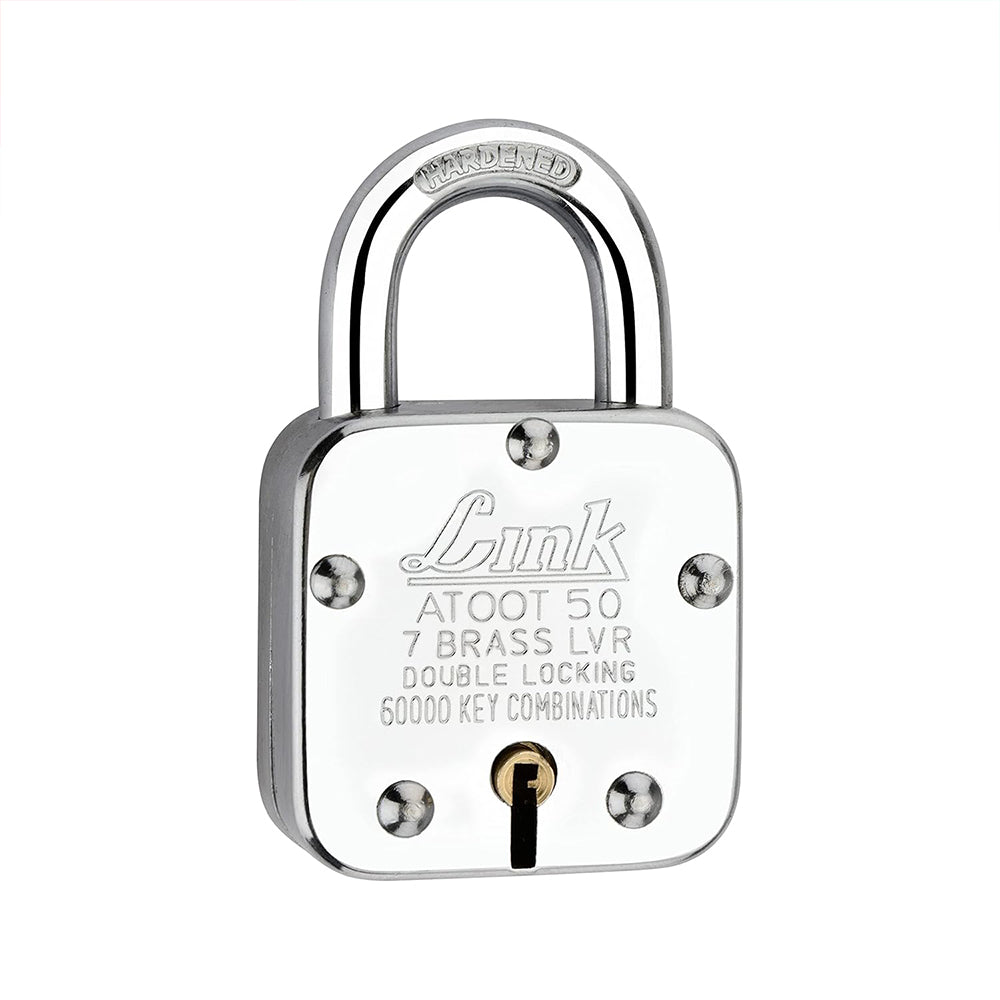 Link Atoot 50MM| 60,000 Key Combinations | Steel Body | Hardened Shackle | 7 Brass Lever | Made in India |1 Padlock 3 Silver Keys