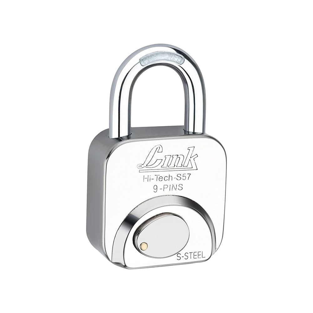 Link S 57MM Padlock 1 | Stainless Steel Body | Hardened Shackle | 3 Silver Keys with Hi-Tech Nickle & Keychain | Made in India | 3Keys for Each Padlock