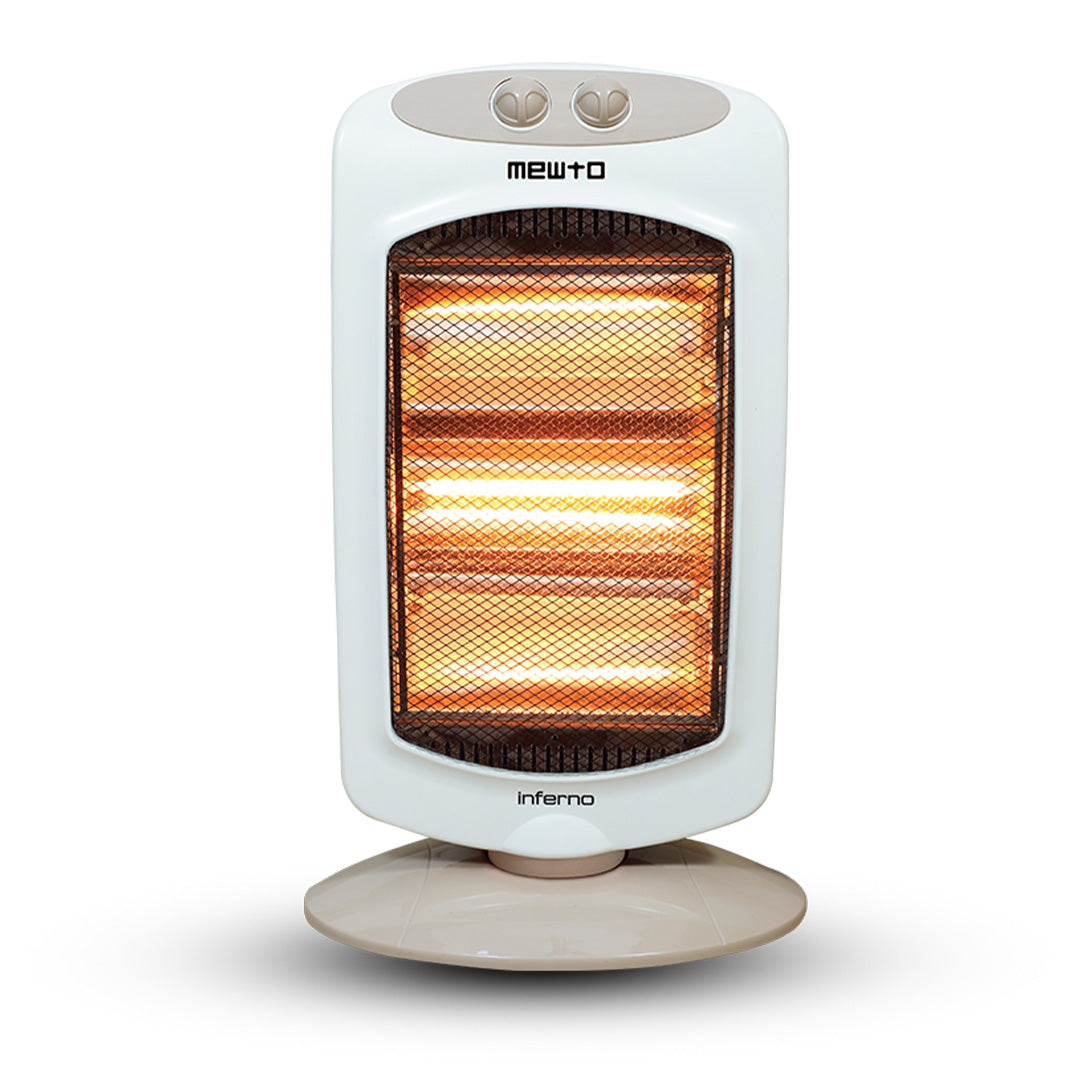 Mewto Inferno 1200W Halogen Heater | 3 Heating Levels, 180 Oscillation, Cool Touch Body, Compact & Portable | Energy Efficient, Safe & Reliable