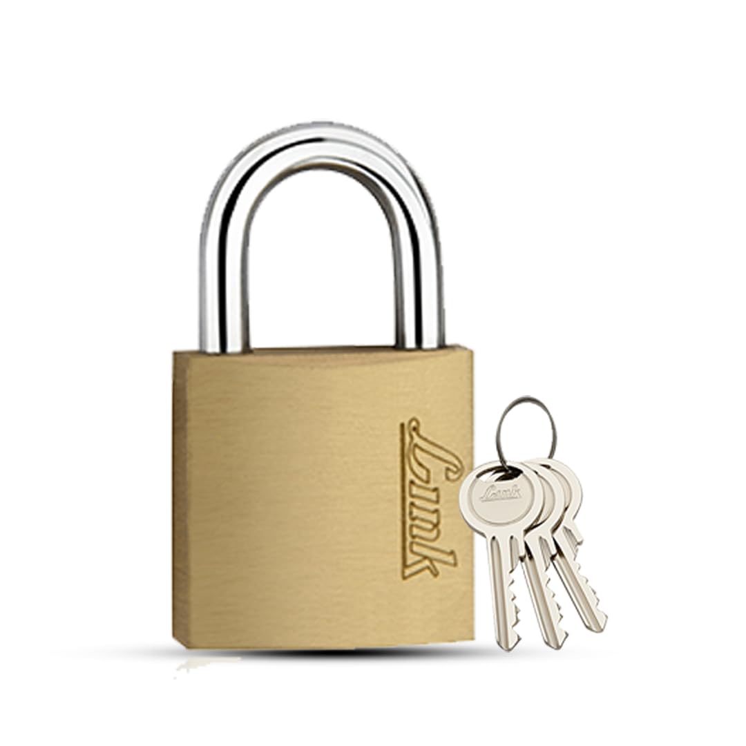 Link PT-20 MM Brass Lock with Hardened Shackle and 3 Brass Key | 15 Years Warranty
