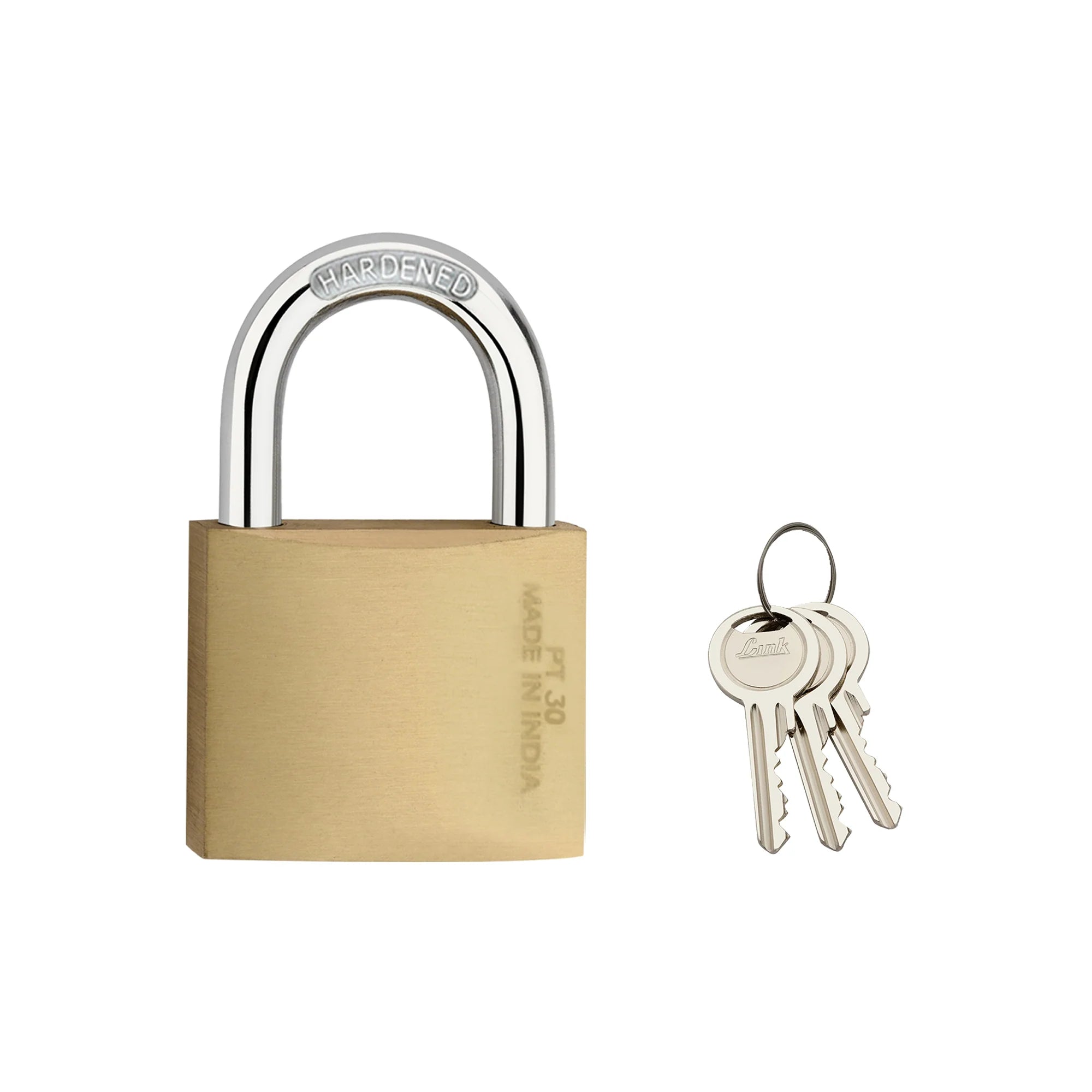 Link PT-30 MM Brass Lock with Hardened Shackle and 3 Brass Key | 15 Years Warranty