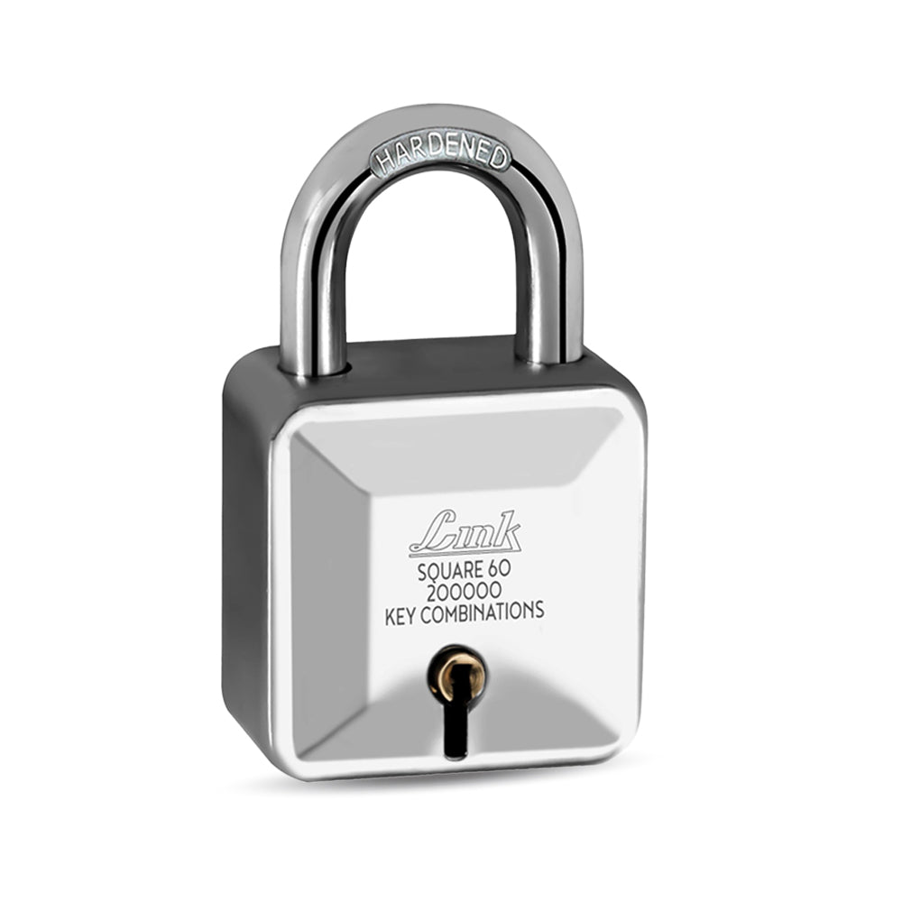 Link Square 60 MM Diamond Cut Patented Design Padlock | 9 Levers | Double Locking | 2 lacs Key Combinations | Hardened Shackle | Solid Steel Body Lock with 3 Keys
